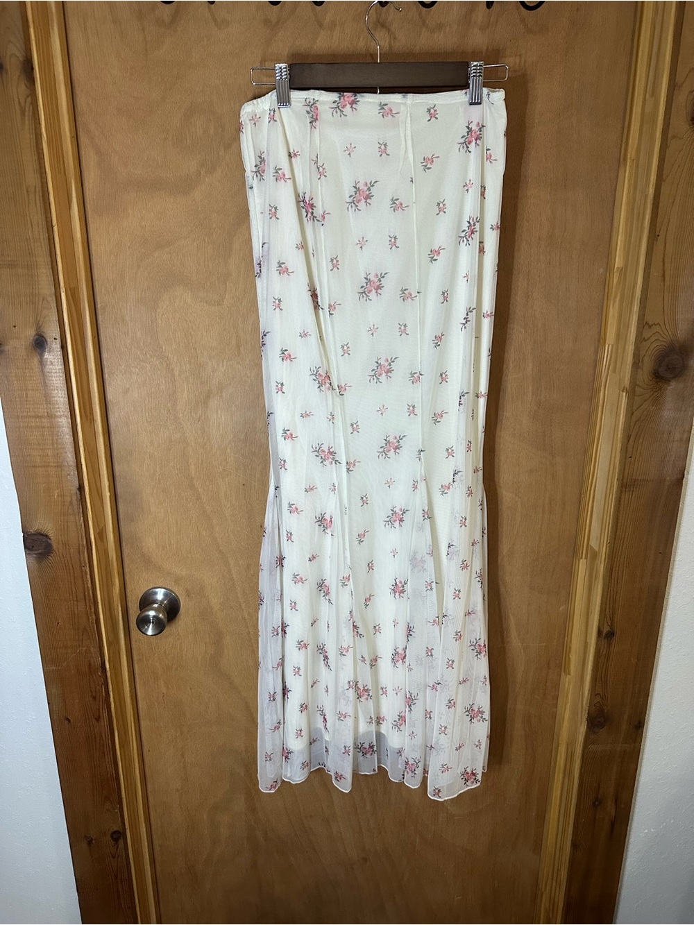 Pink Lily Cream Maxi Skirt with Pink Floral Print